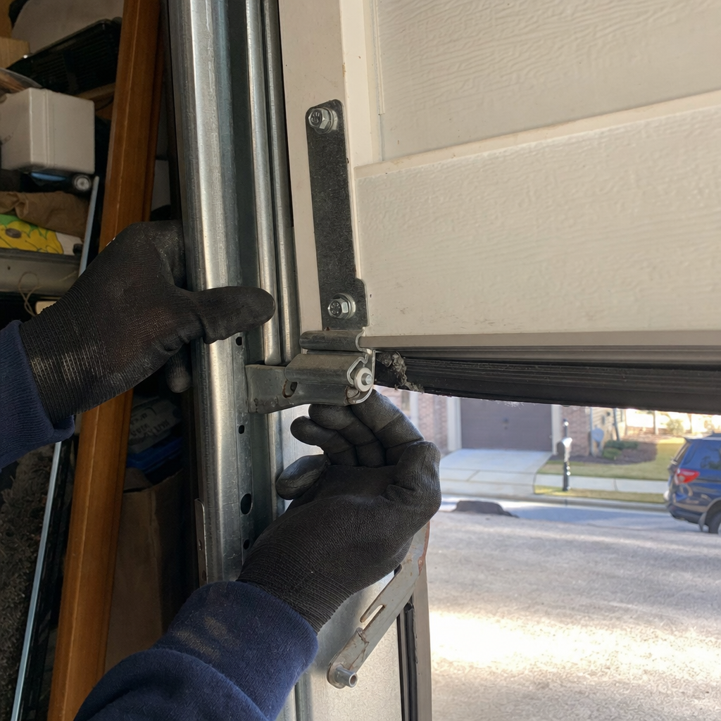 Technician performs emergency garage door release in Covington, GA