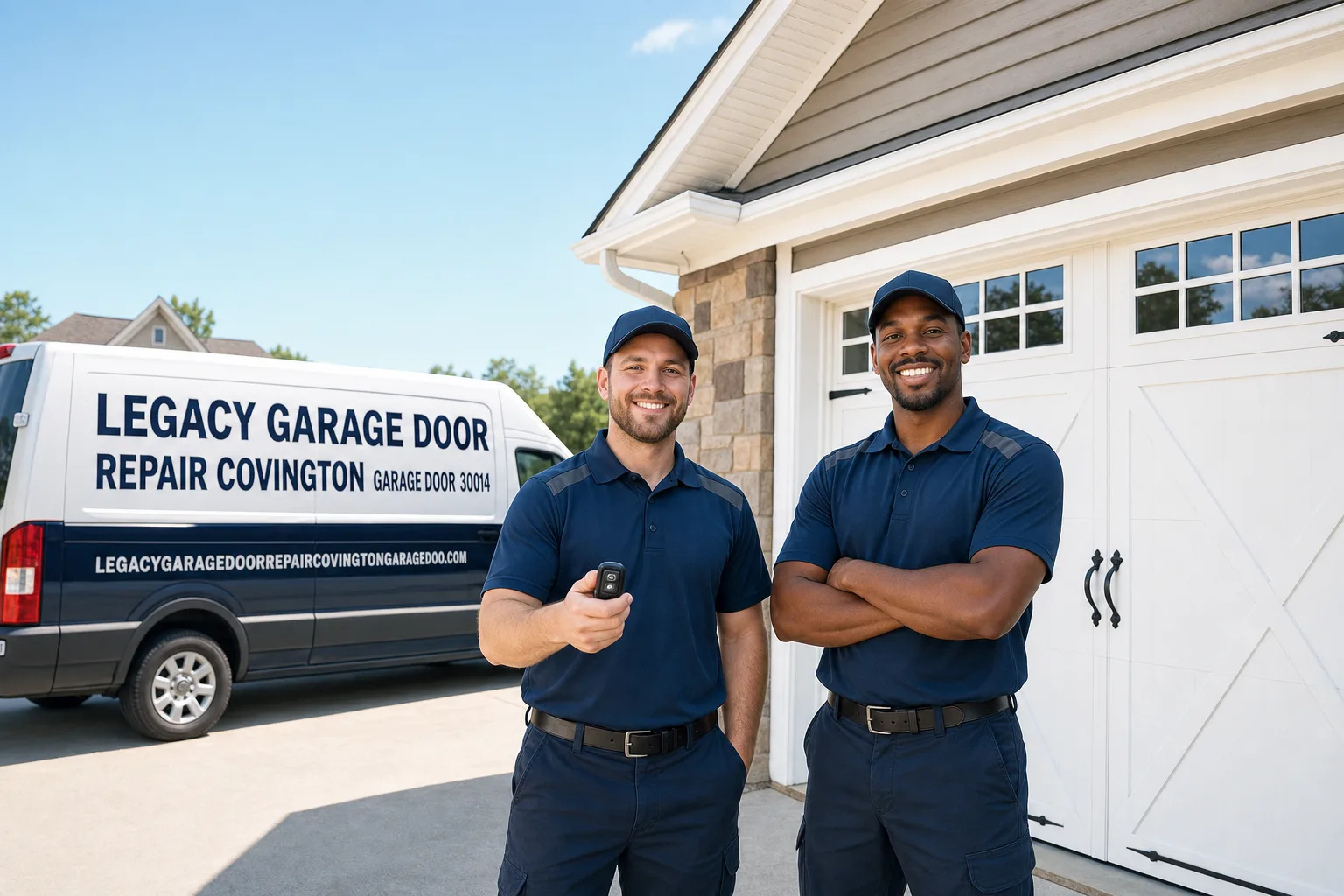 Legacy Garage Door Repair Covington	Garage Door 	30014 service vehicle and crew in Covington, GA